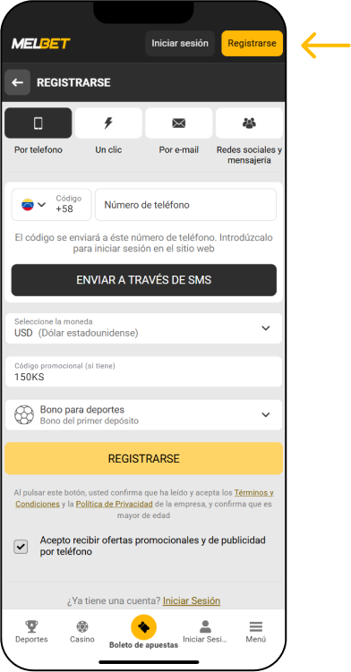 Proceso de registro paso a paso - App Melbet Venezuela