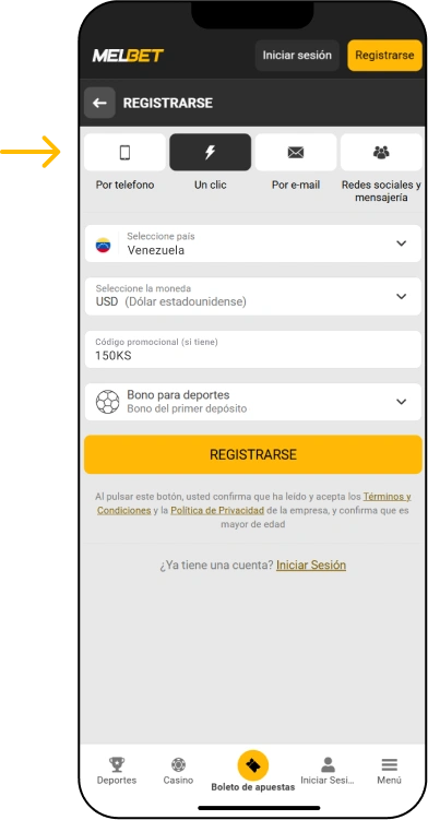Registro en MelBet con un solo clic - App Melbet Venezuela