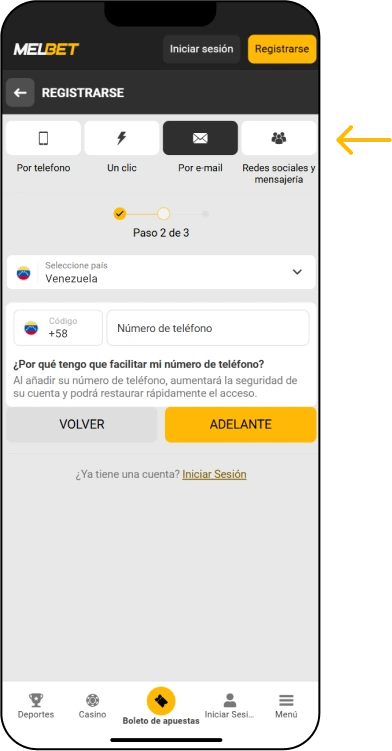 Registro en MelBet por correo electrónico - App Melbet Venezuela