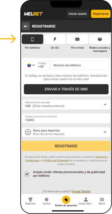 Registro en MelBet por teléfono - App Melbet Venezuela